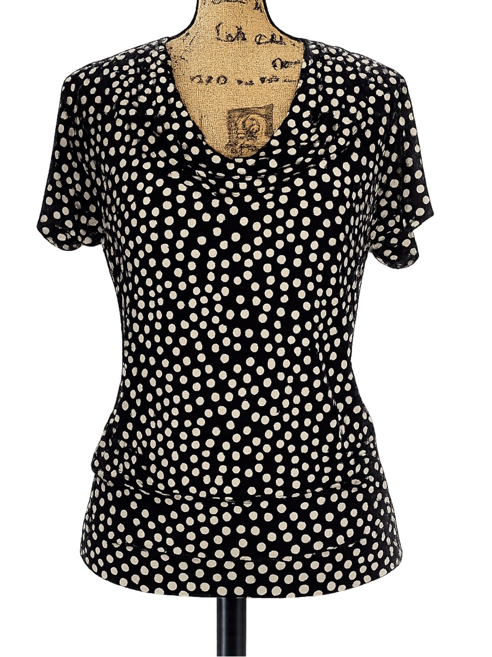 NWT Isabella Rodriguez Small Black White Polka Dot Cowl Neck Blouse $68